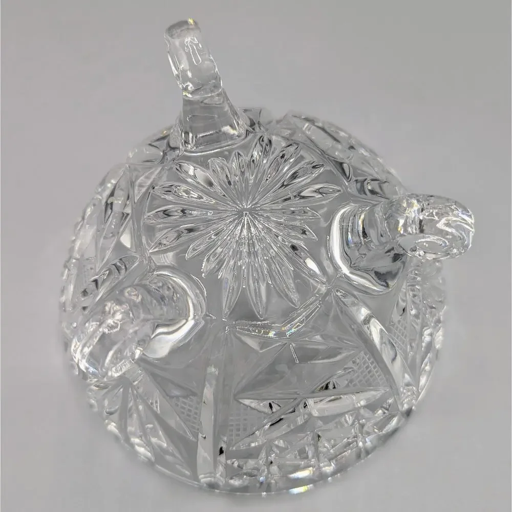 Vintage Cut Crystal Covered Candy Dish 3 Footed Lidded Bowl Pinwheel Starburst